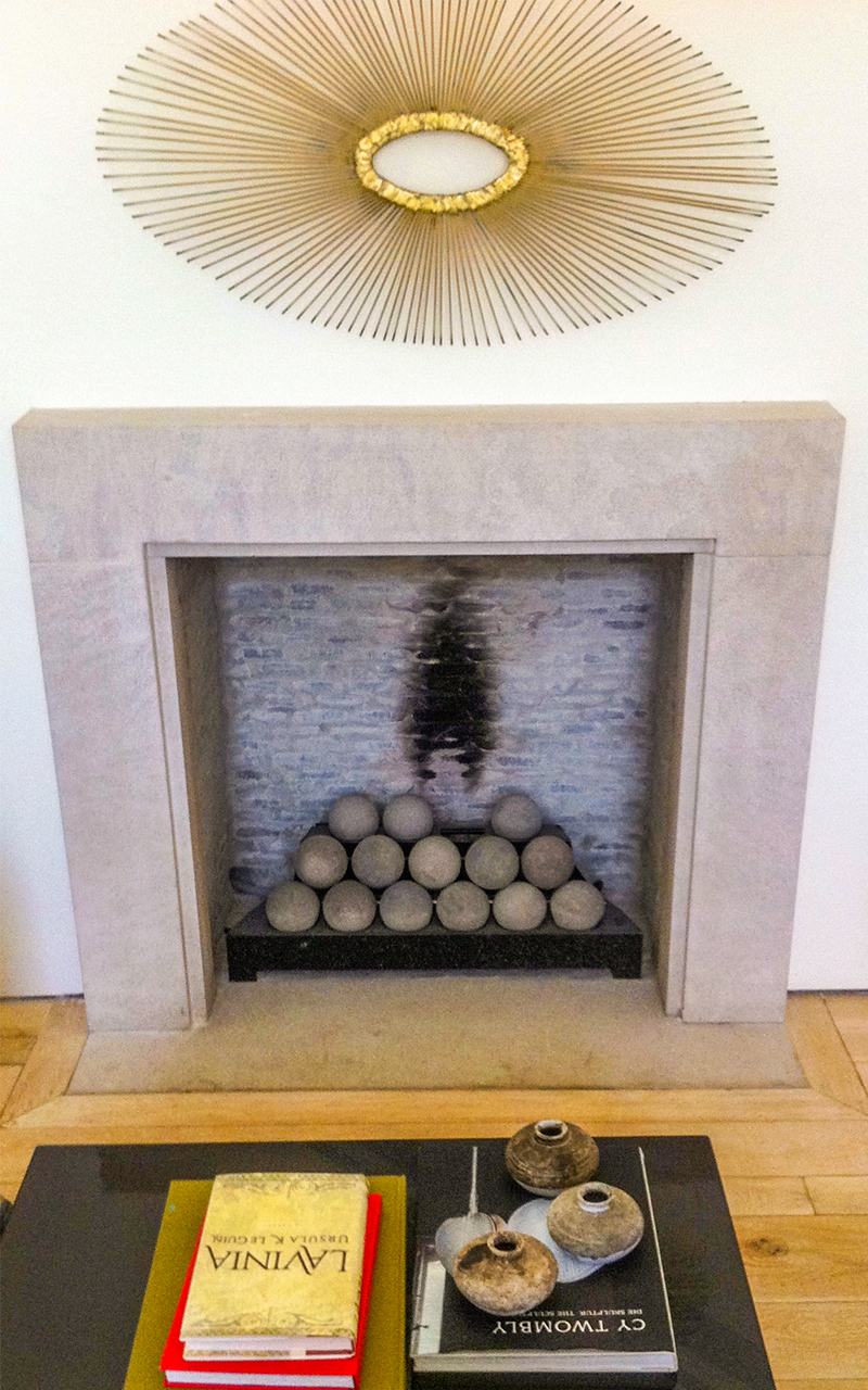 Indiana Limestone Fireplace with Fireballs