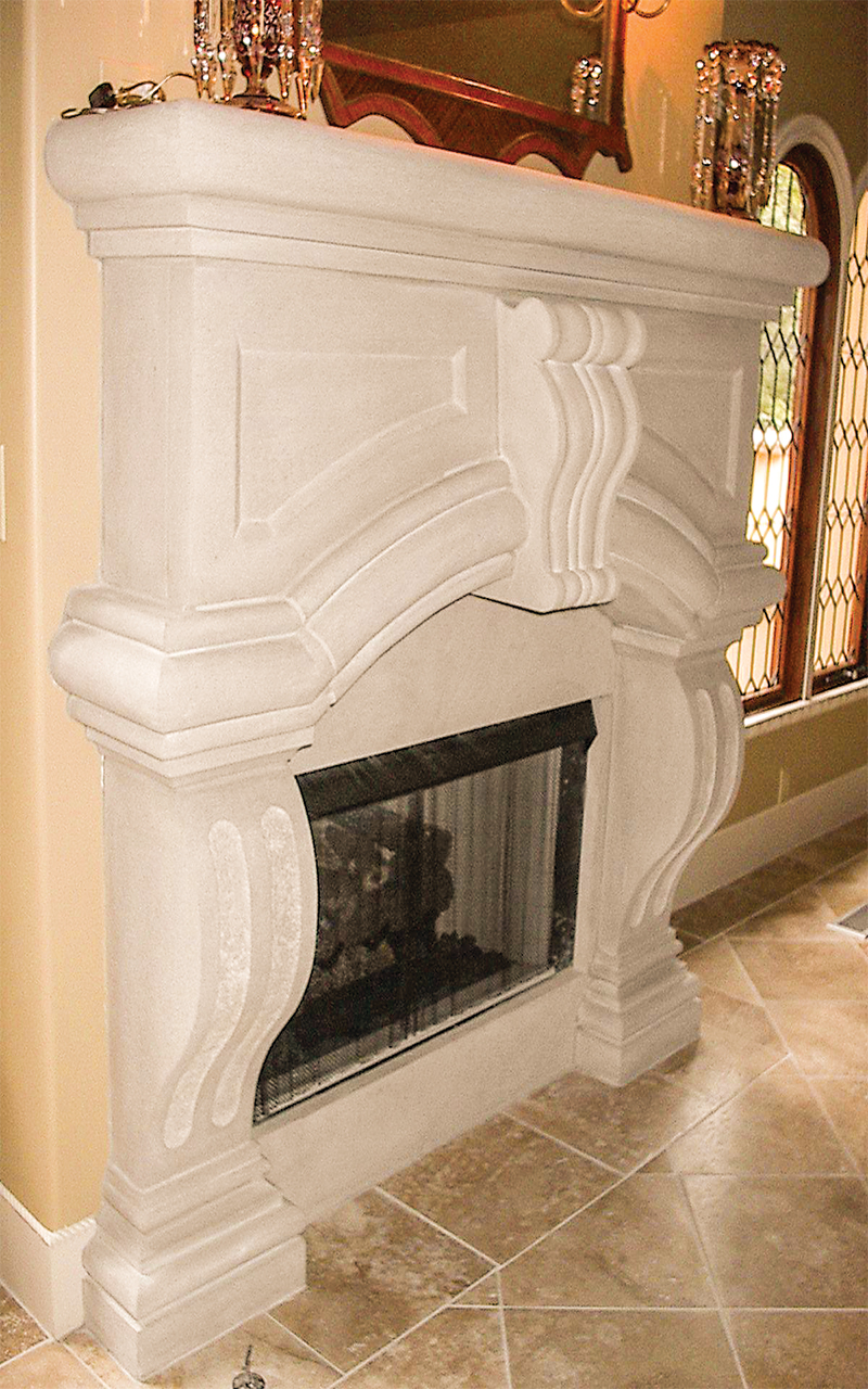 Limestone Fireplace with a Keystone