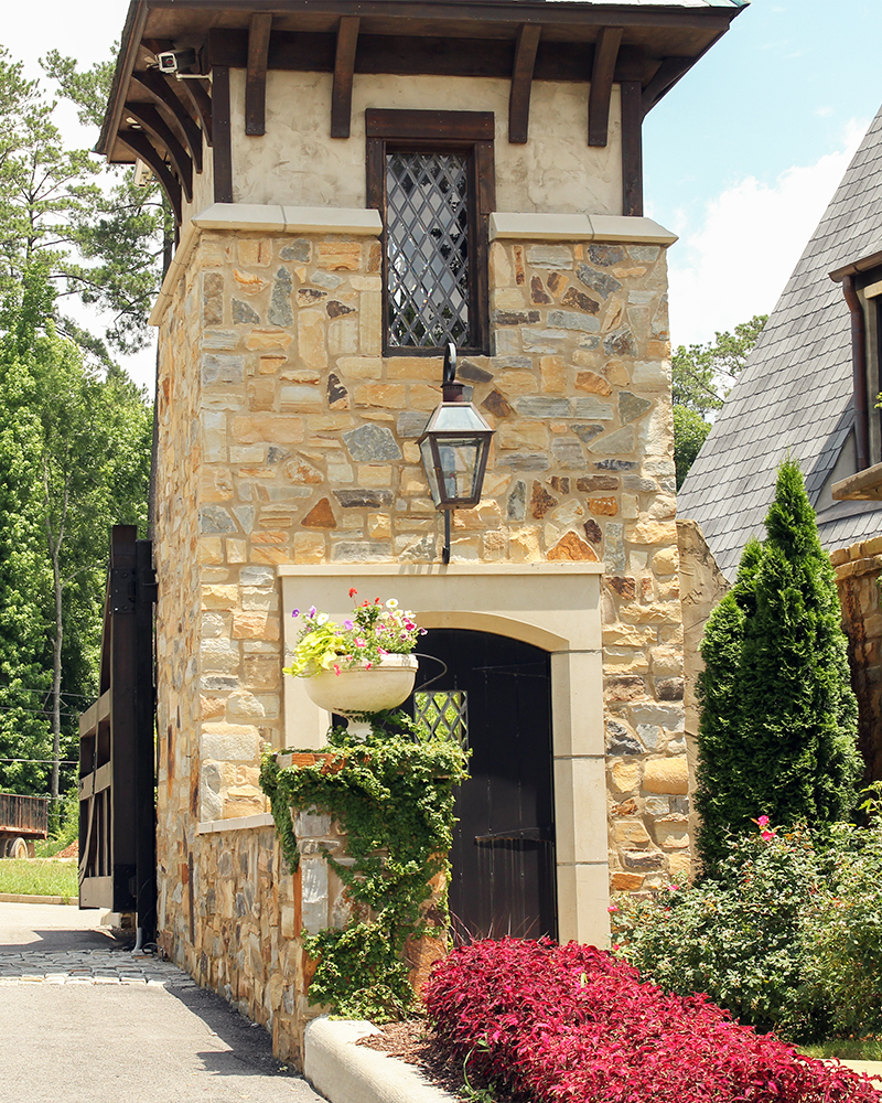 Blue Grey and Earthtone Rubble and Medium Stack Sandstone Blend Laid in a Random Joined Pattern with Limestone Accents