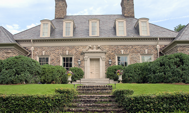 Full House View of Custom Indiana Limestone Entrance and Stairs