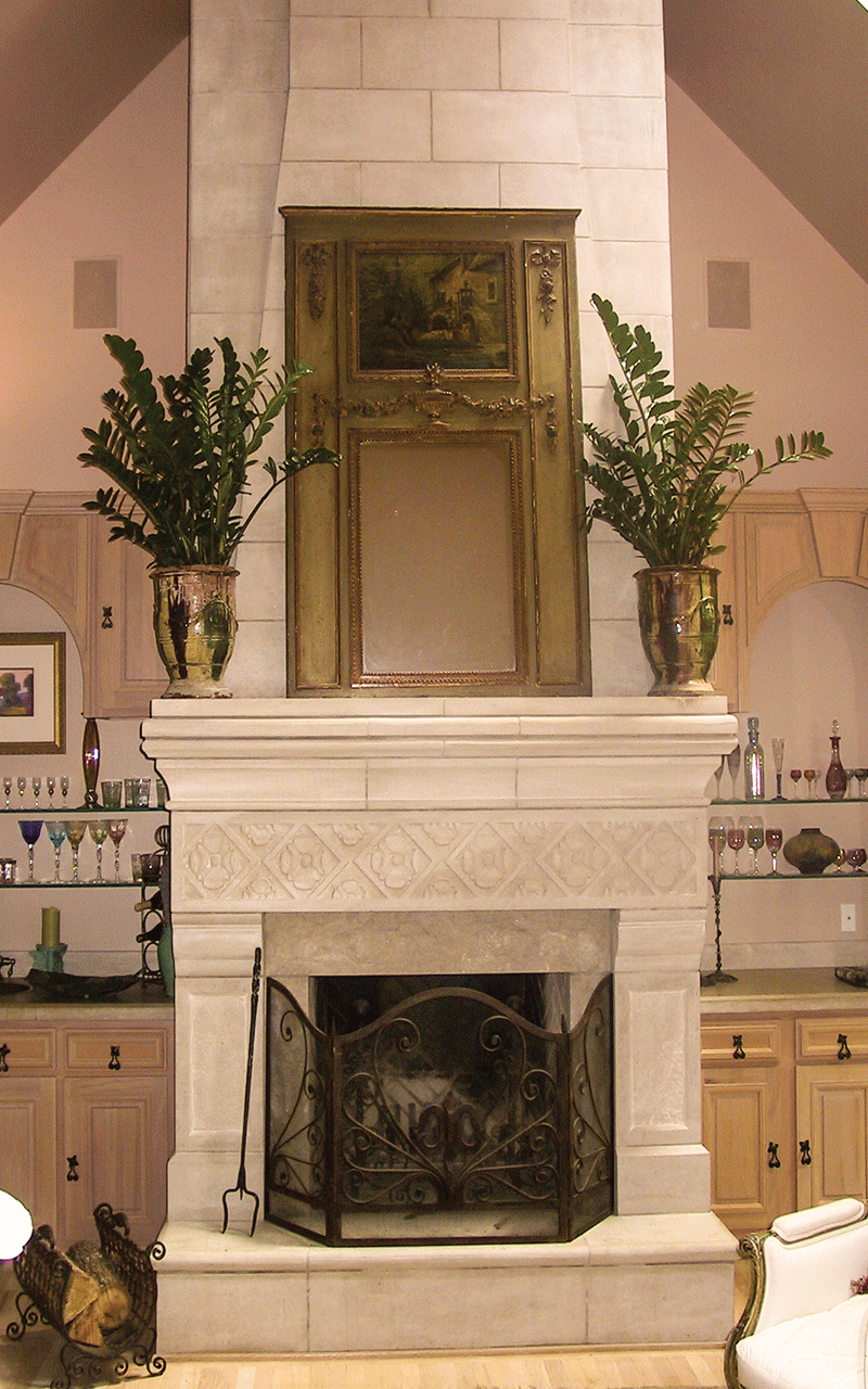 Indiana Limestone Fireplace with an Overmantle