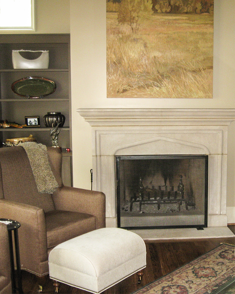 Art Work Hanging Above Indiana Limestone Mantle