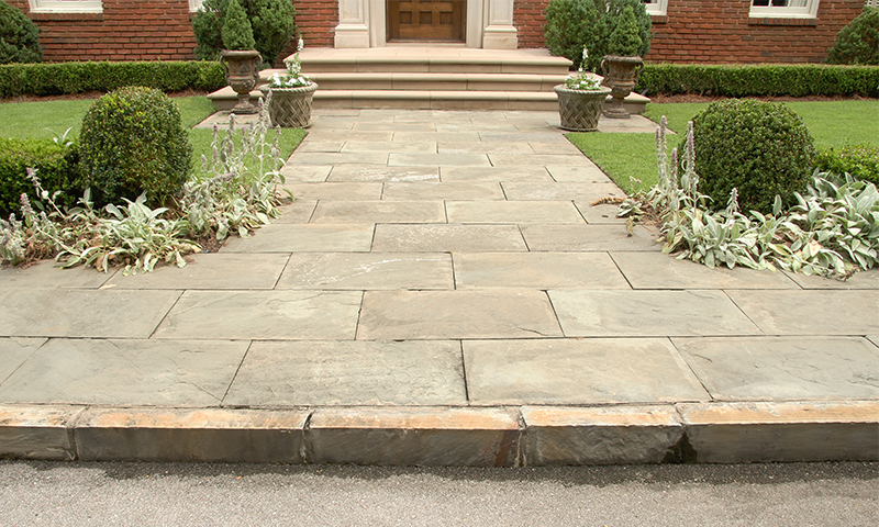 Aged Full Color Natural Cleft Pennsylvania Bluestone Butt Jointed Laid in a Running Bond Pattern
