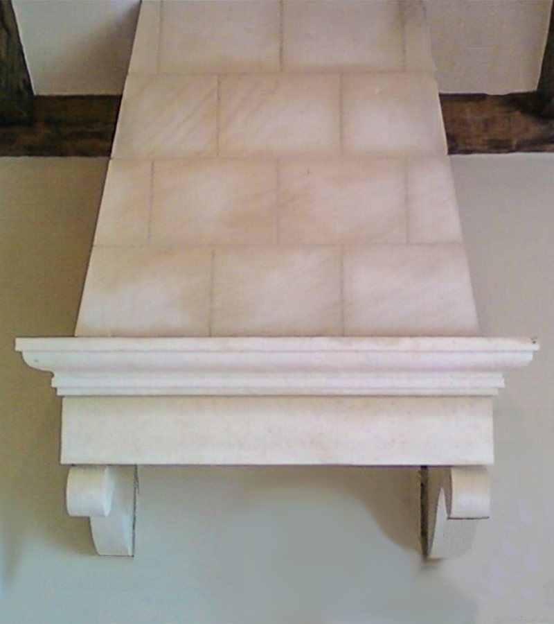 Beignet Limestone Kitchen Hood with a Sandblasted Finish