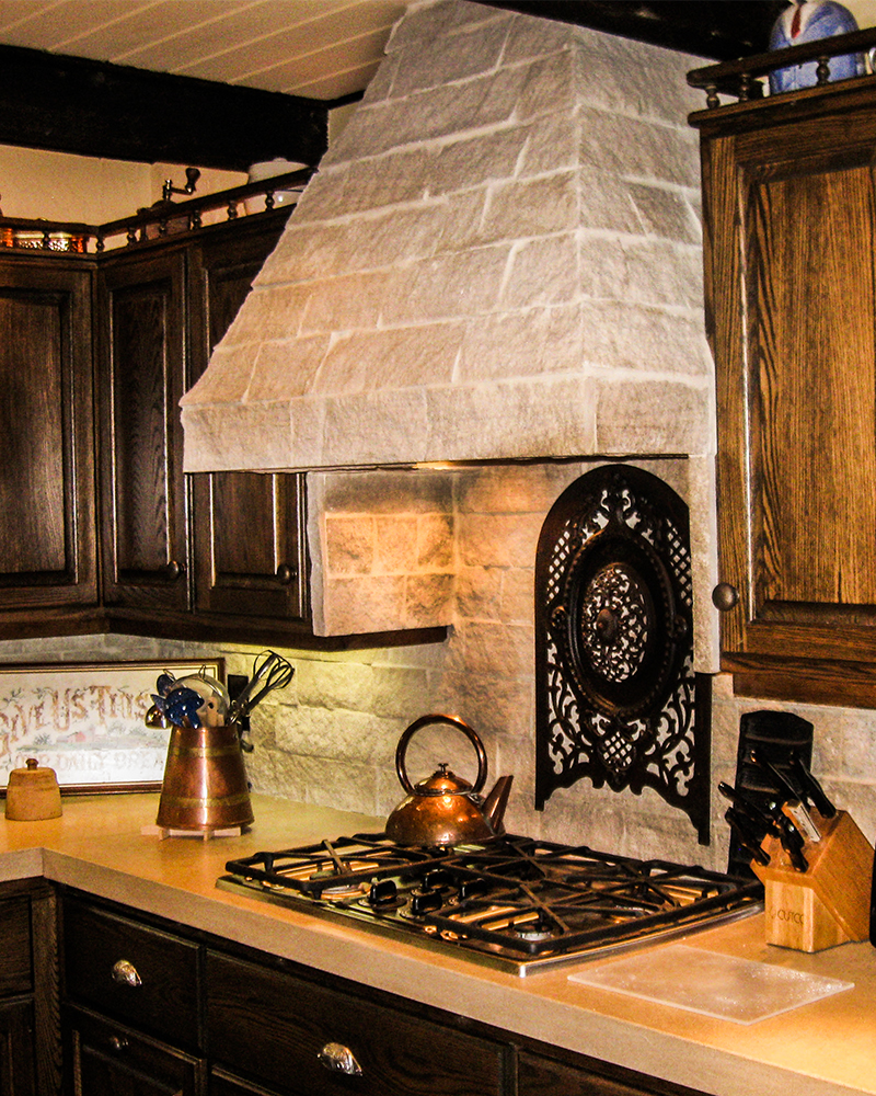 Splitface Indiana Limestone Veneer Kitchen Hood